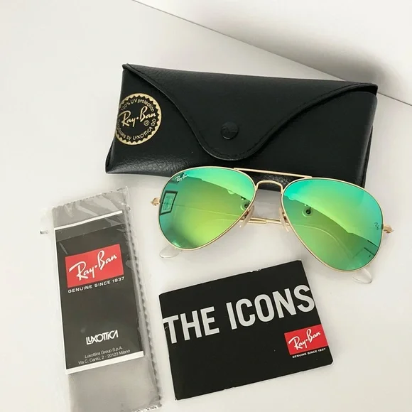 Rayban Aviator Sunglasses Matte Gold Frame/Green Flash Lenses RB3025 55-14 Ray-Ban Sunglasses RB 3025 Large Metal 112/19 55-14 Gold  main image 3